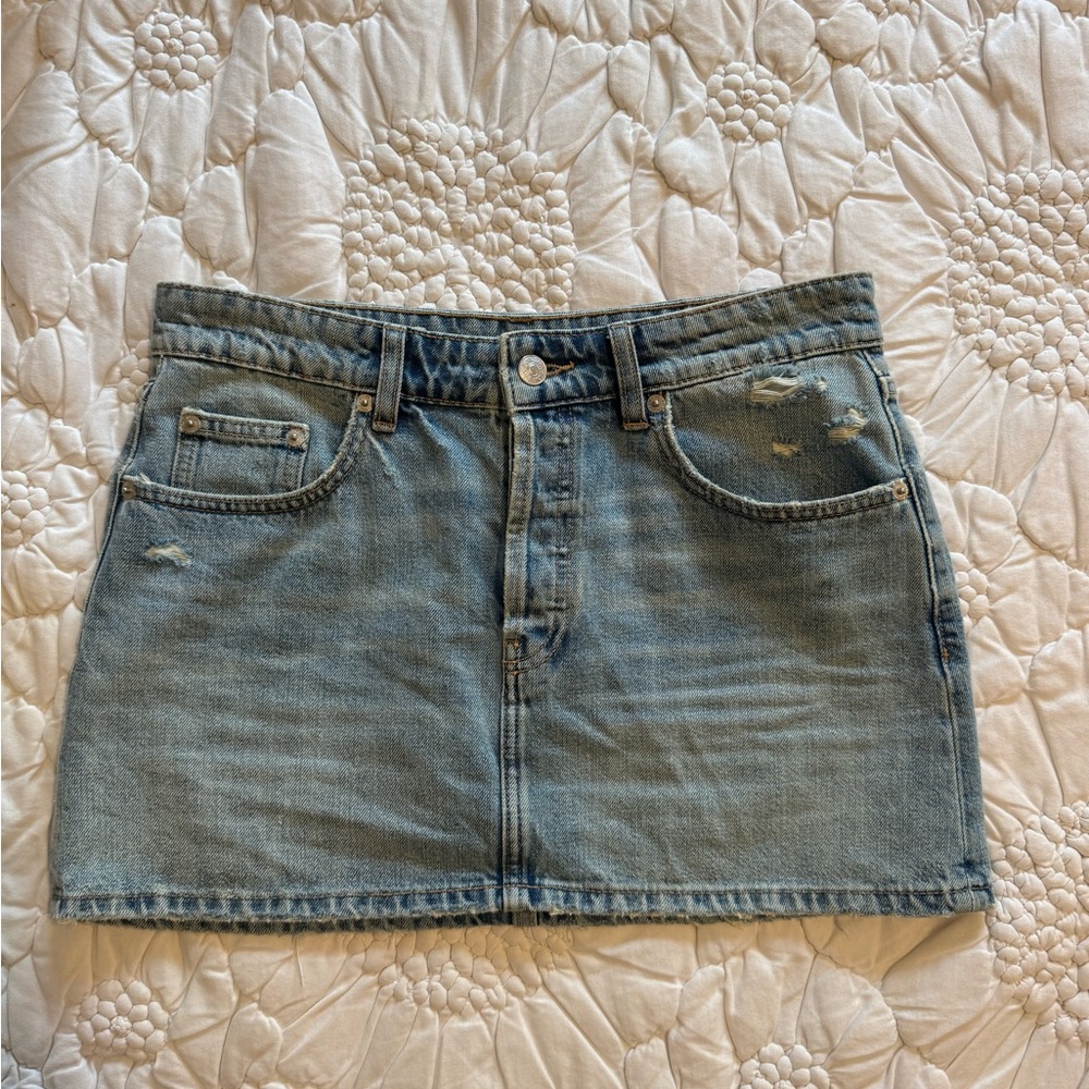 Faded Light Blue Denim Mini Skirt